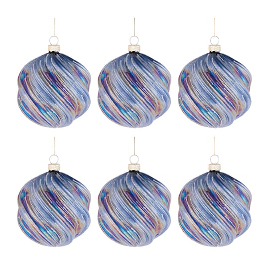 4" Iridescent Swirled Glass Ornaments, 6ct.